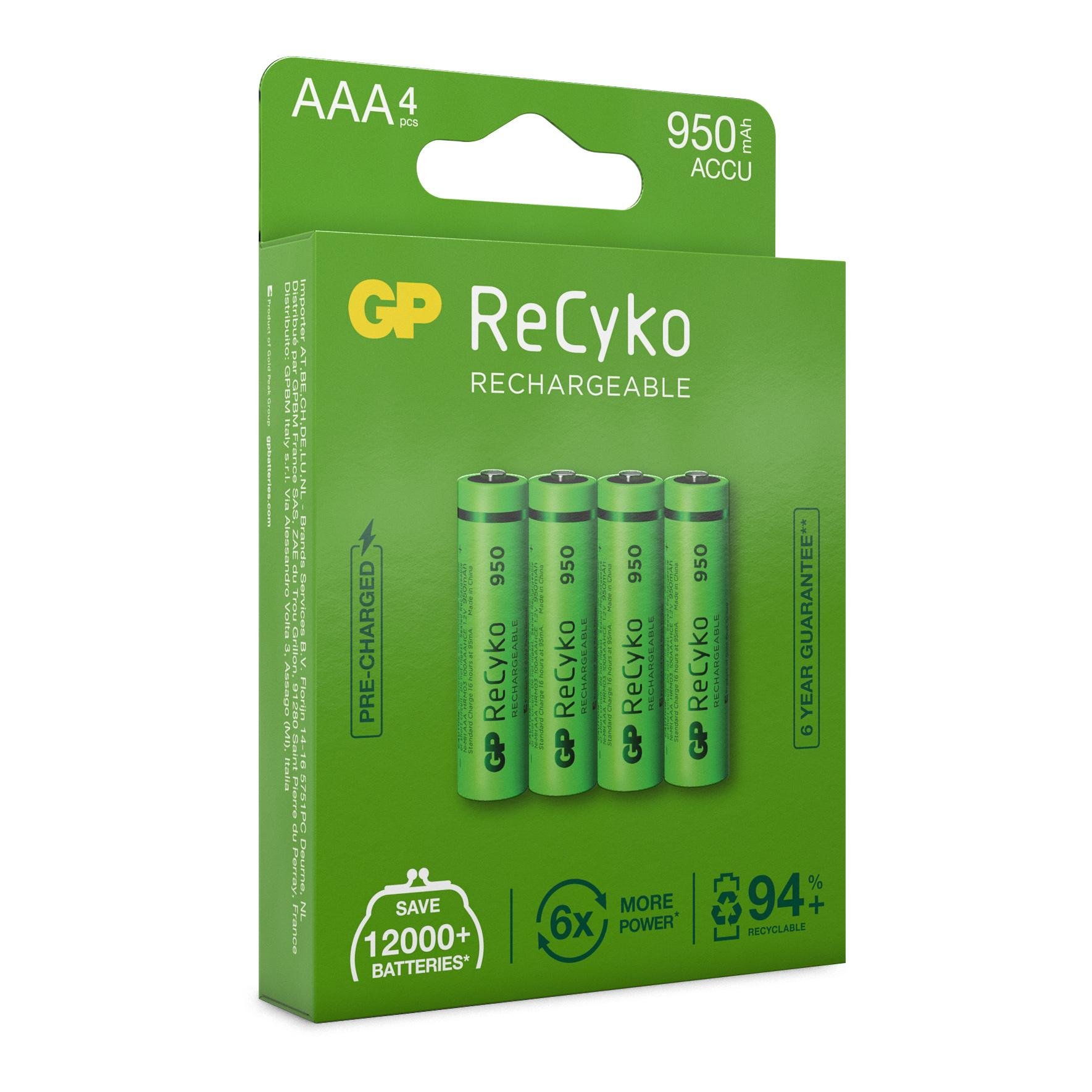 GP Batteries ReCyko AAA-batteri 950mAh 4-pack