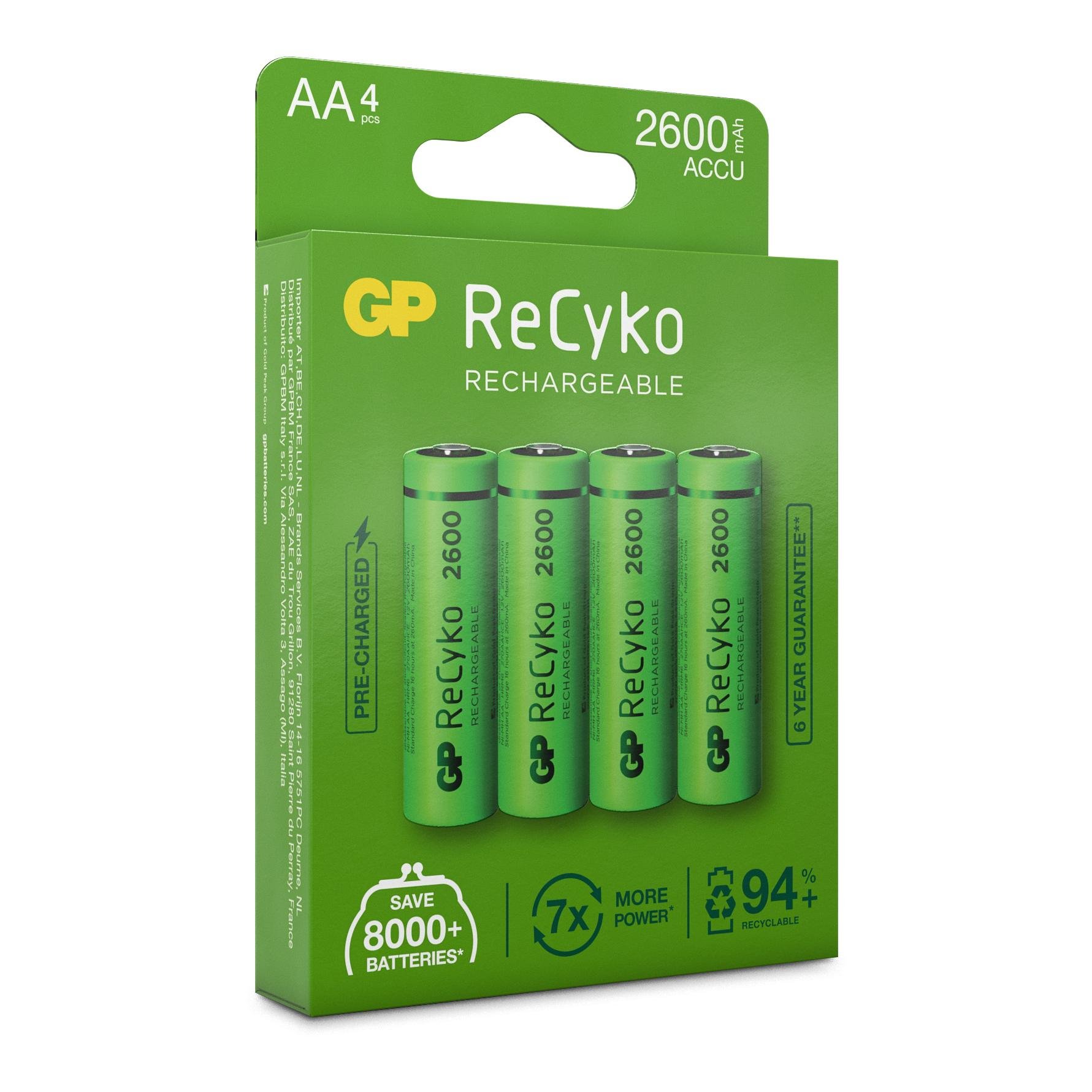 GP Batteries ReCyko AA-batteri 2600mAh 4-pack